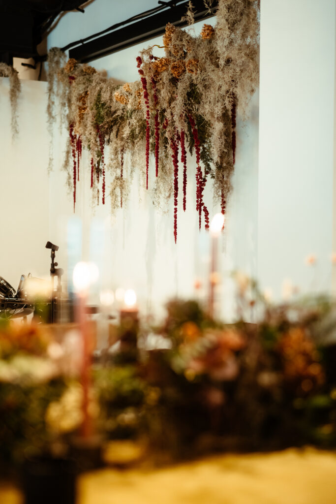 Hanging installation at The Cove at WatersEdge created by Fiori Florals a Columbus Florist